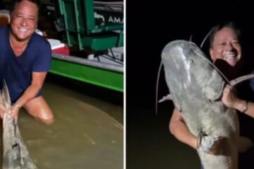 Pescador bruto: Cantor Leonardo pesca peixe de quase 110 kg no Rio Teles Pires