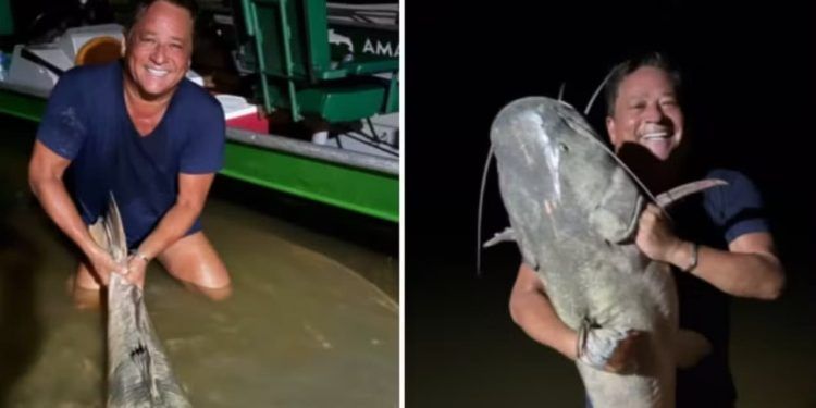 Pescador bruto: Cantor Leonardo pesca peixe de quase 110 kg no Rio Teles Pires